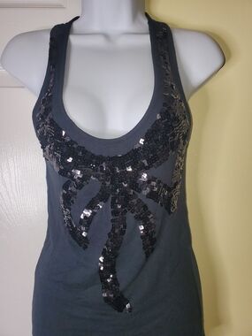Miley Cyrus & Max Azria Y2K Black Sequin Tank Top 🖤✨